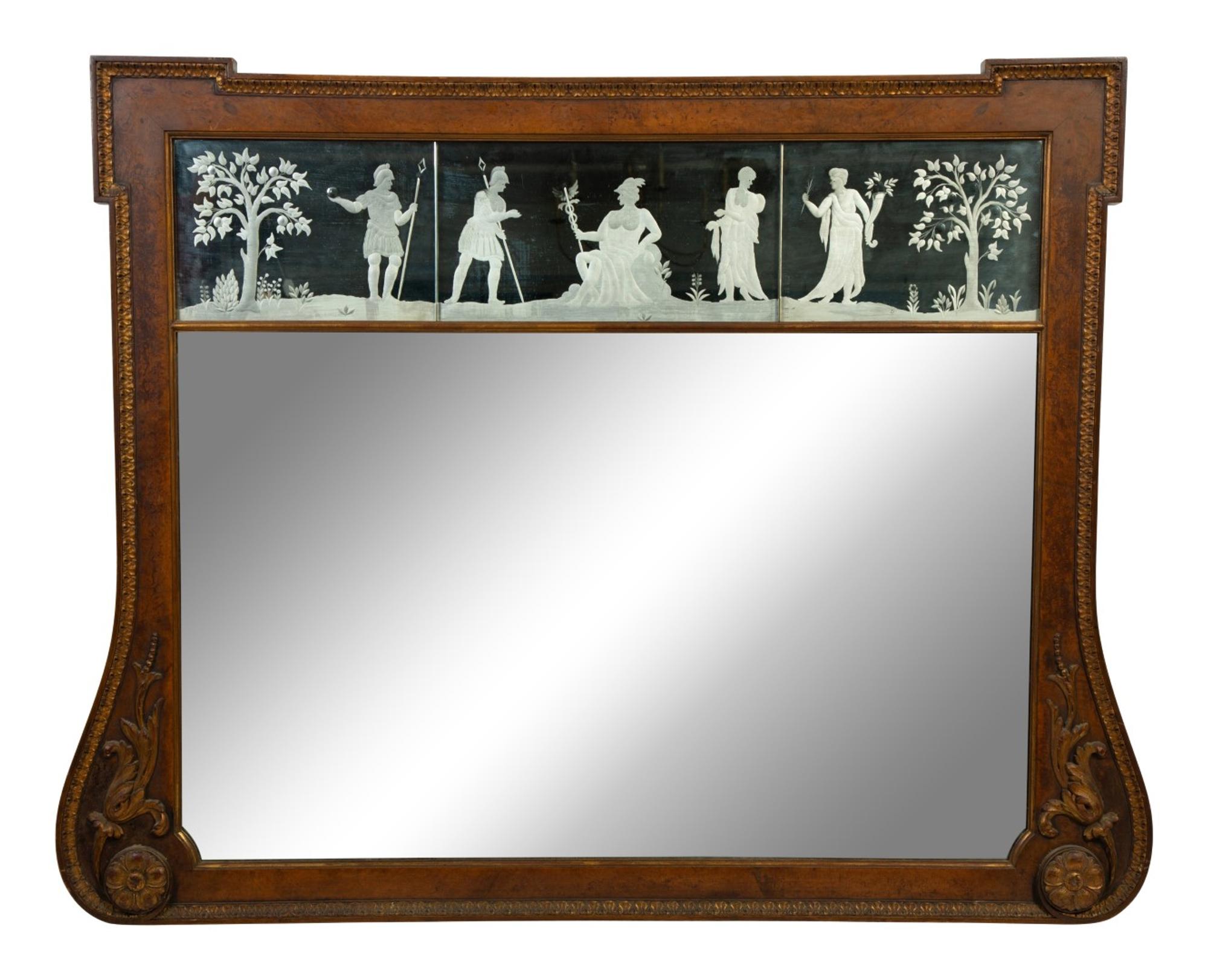 An Edwardian Carved Walnut and Etched Glass Overmantel Mirror