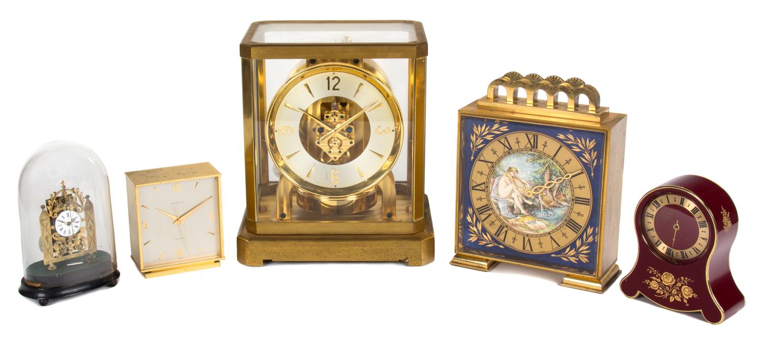 A Collection of Five Clocks Height of tallest 9 1/8 inches. — 20TH CENTURY