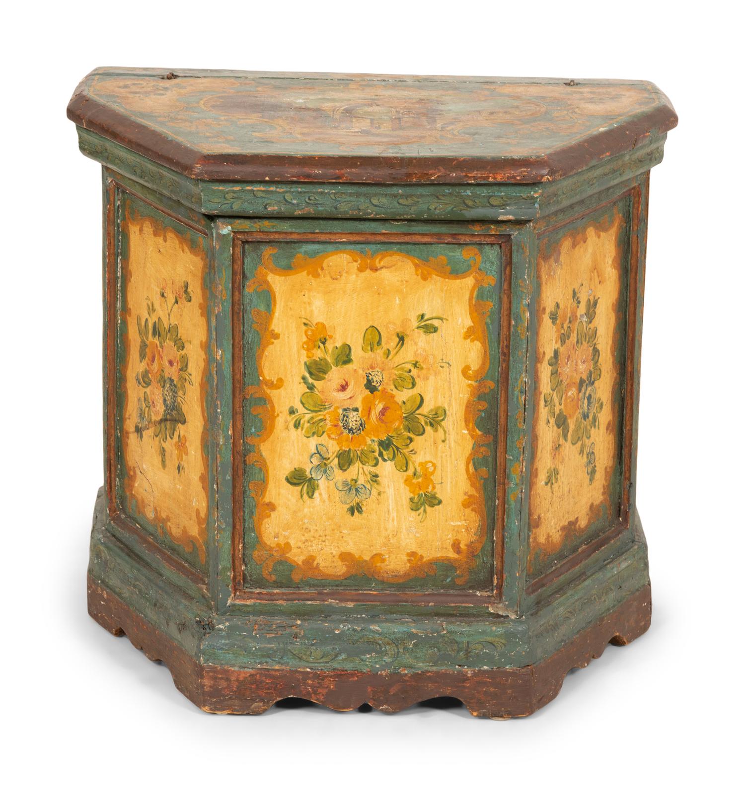 A Venetian Painted Side Cabinet with Hinged Top