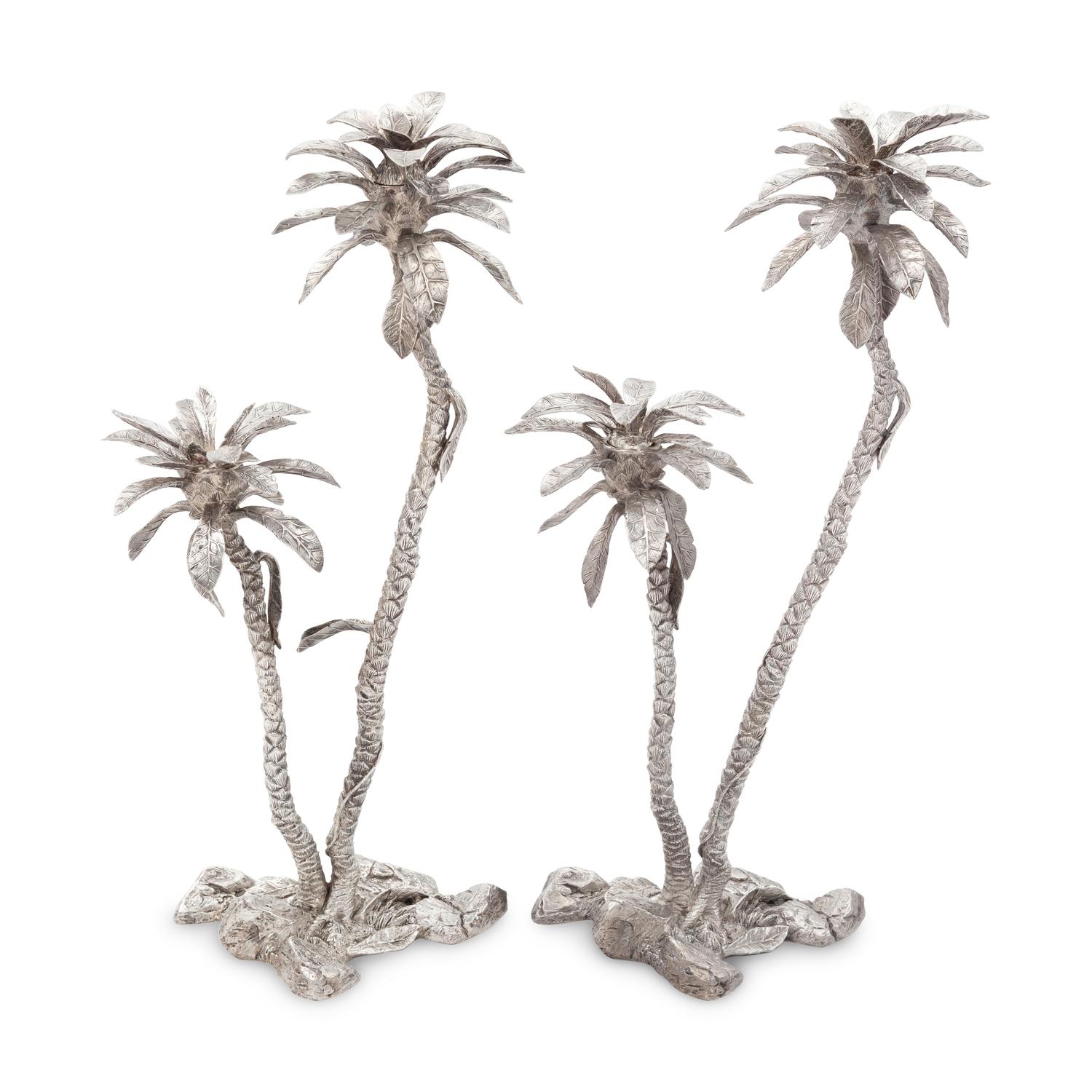 Patrick Mavros (London and Harare, Zimbabwe, Est. 1978) — A Near Pair of Equatorial Palm Tree Two-Light Candelabra, 1996 and ca. 2002