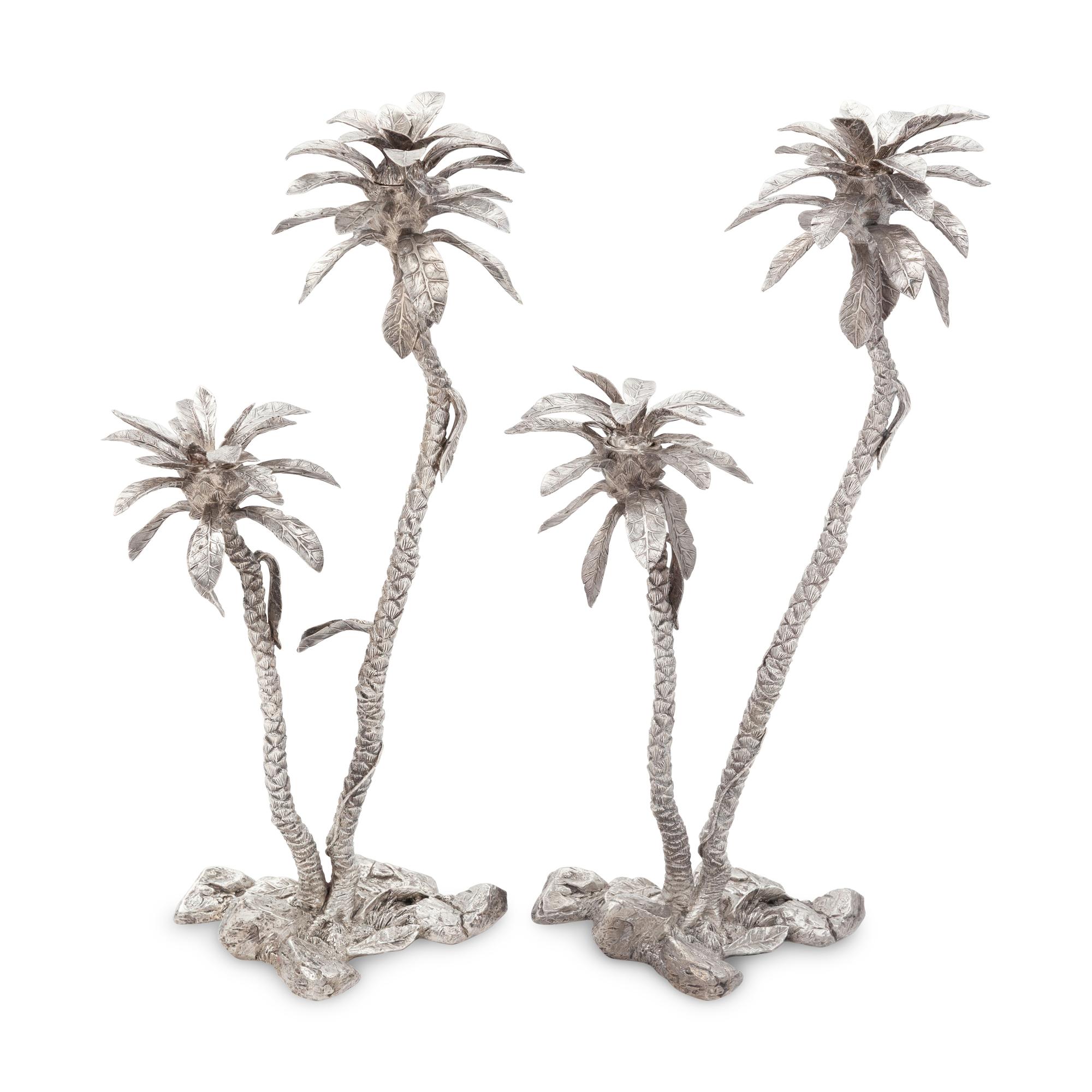 Patrick Mavros (London and Harare, Zimbabwe, Est. 1978) — A Near Pair of Equatorial Palm Tree Two-Light Candelabra, 1996 and ca. 2002