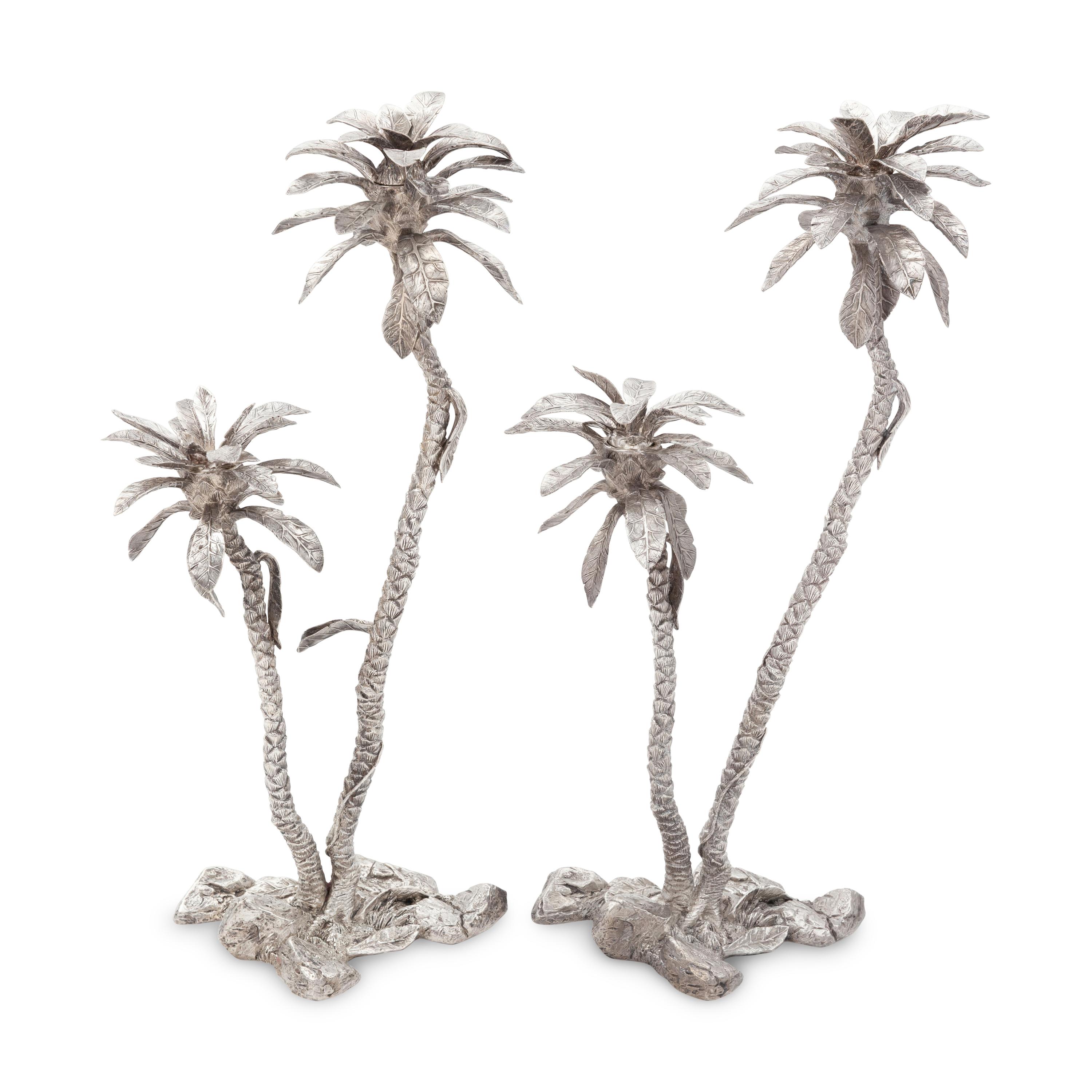 Patrick Mavros (London and Harare, Zimbabwe, Est. 1978) — A Near Pair of Equatorial Palm Tree Two-Light Candelabra, 1996 and ca. 2002
