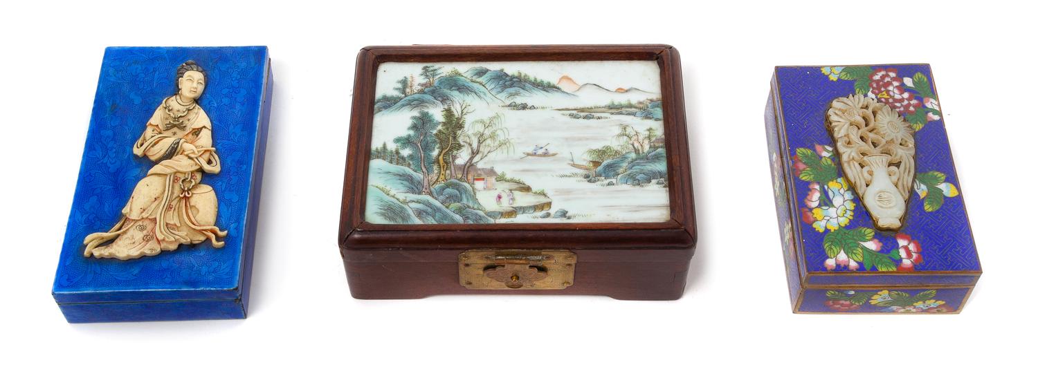 Three Chinese Rectangular Hinged Boxes Largest Lengthe 7 x width 5 x height 2 1/2 inches. — LATE QING DYNASTY