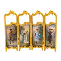 A French Gilt Bronze, Enameled Copper and Glass Table Screen