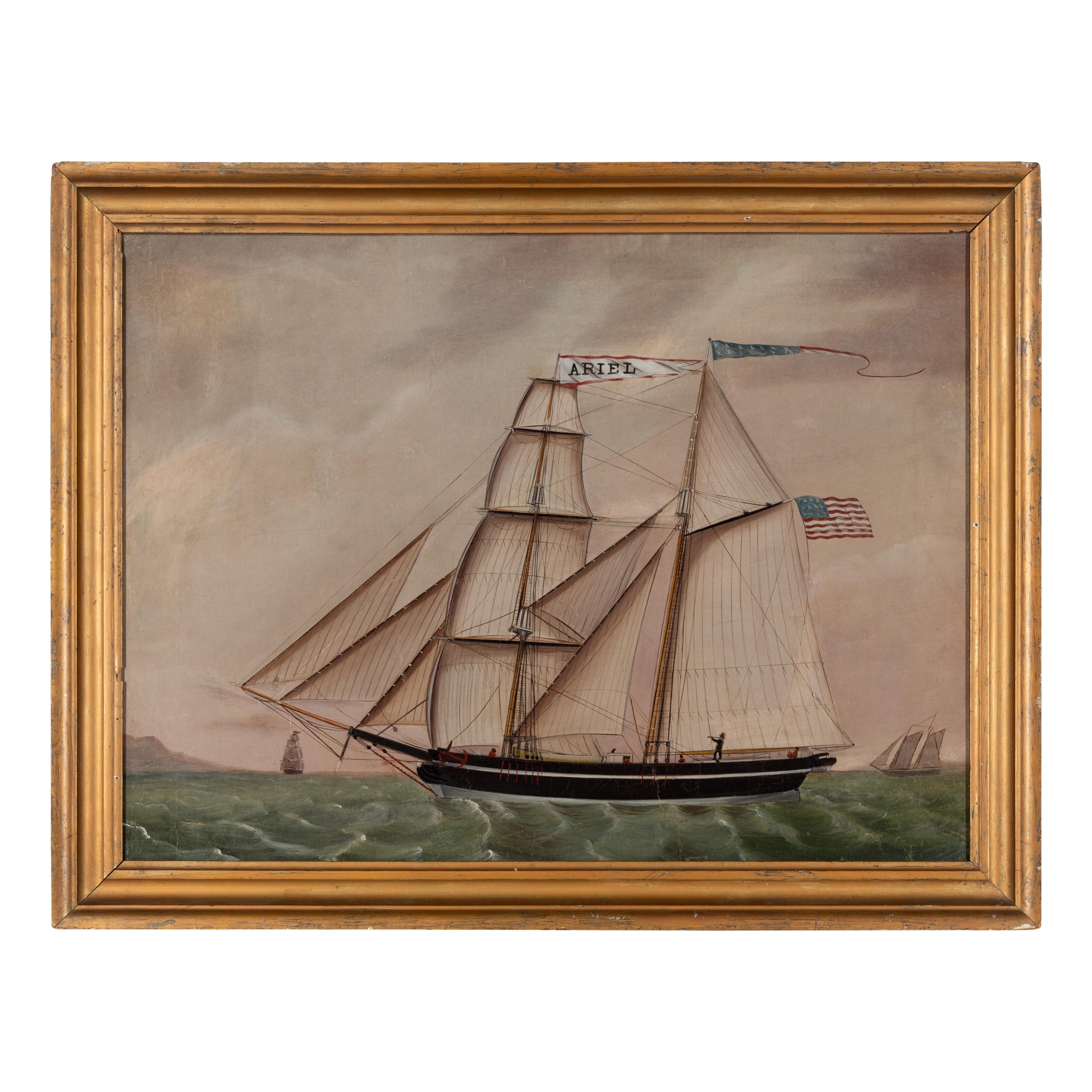 American School, 19th Century — Portrait of the Brigantine Ariel Under Sail