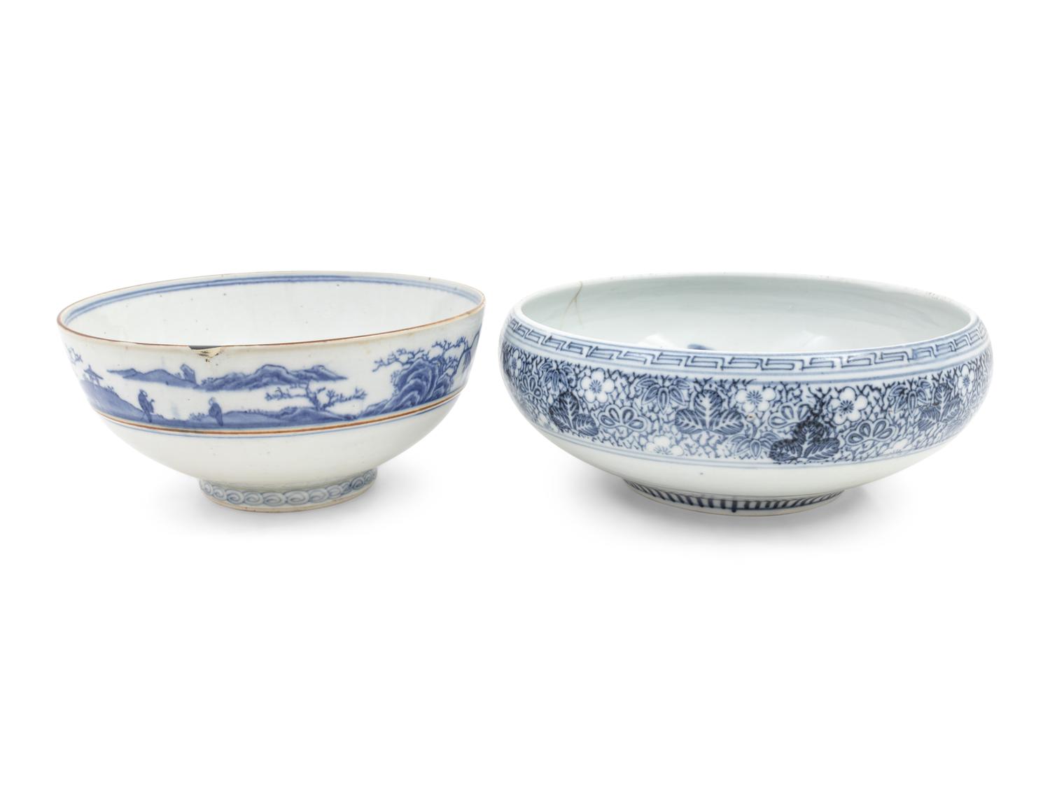 Two Chinese Blue and White Porcelain Bowls