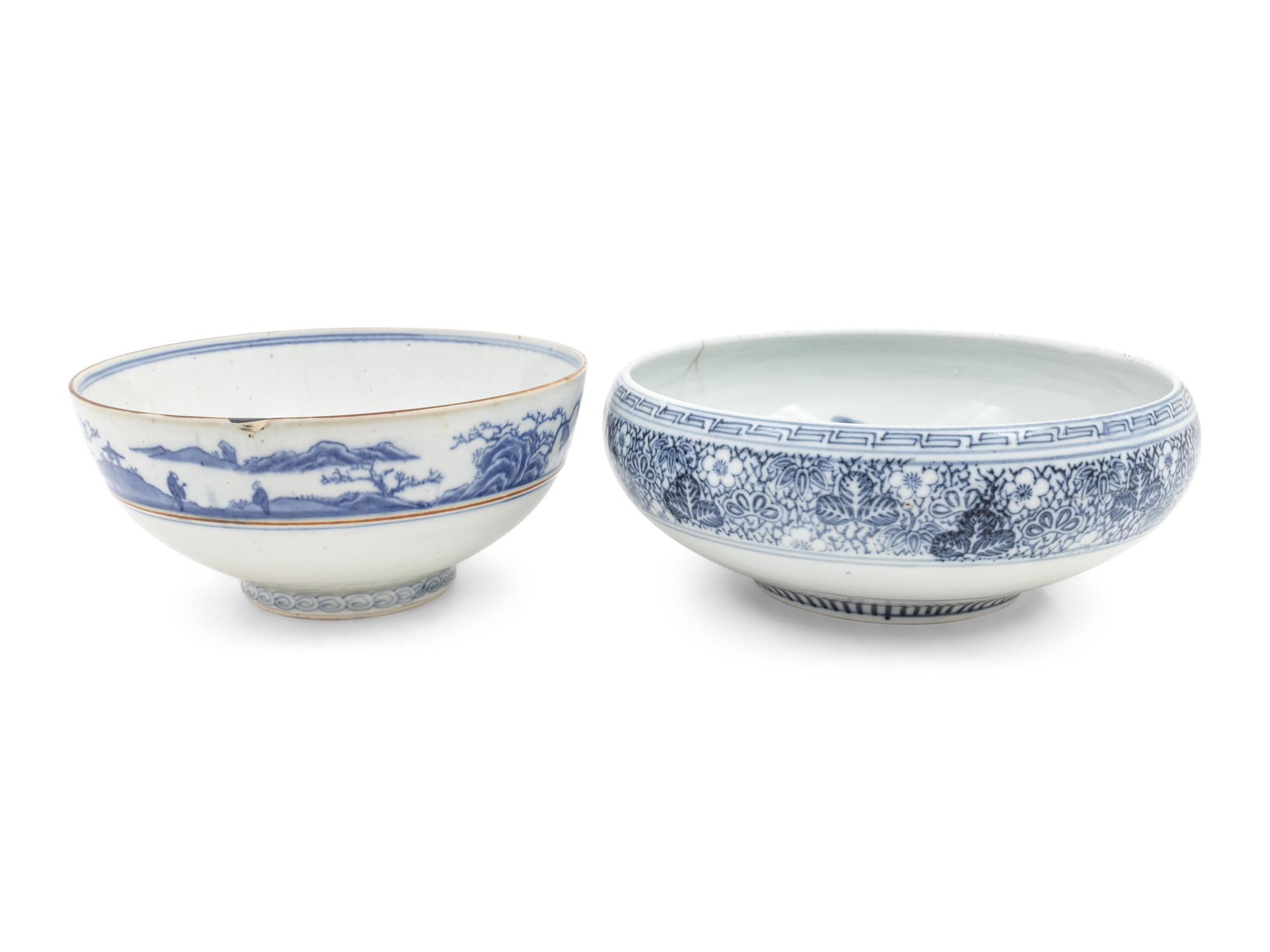 Two Chinese Blue and White Porcelain Bowls