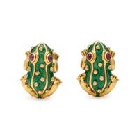 DAVID WEBB, RUBY, ENAMEL, AND YELLOW GOLD FROG EARRINGS