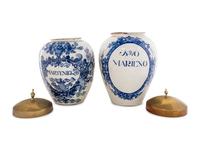 Two Delft Blue and White Tobacco Jars