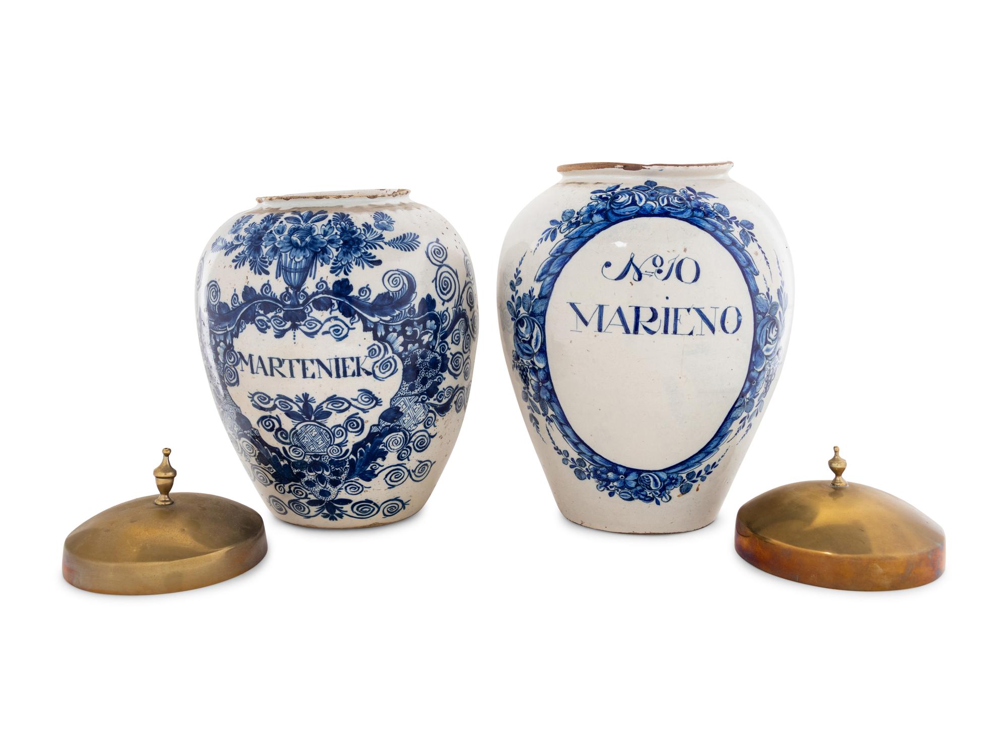 Two Delft Blue and White Tobacco Jars