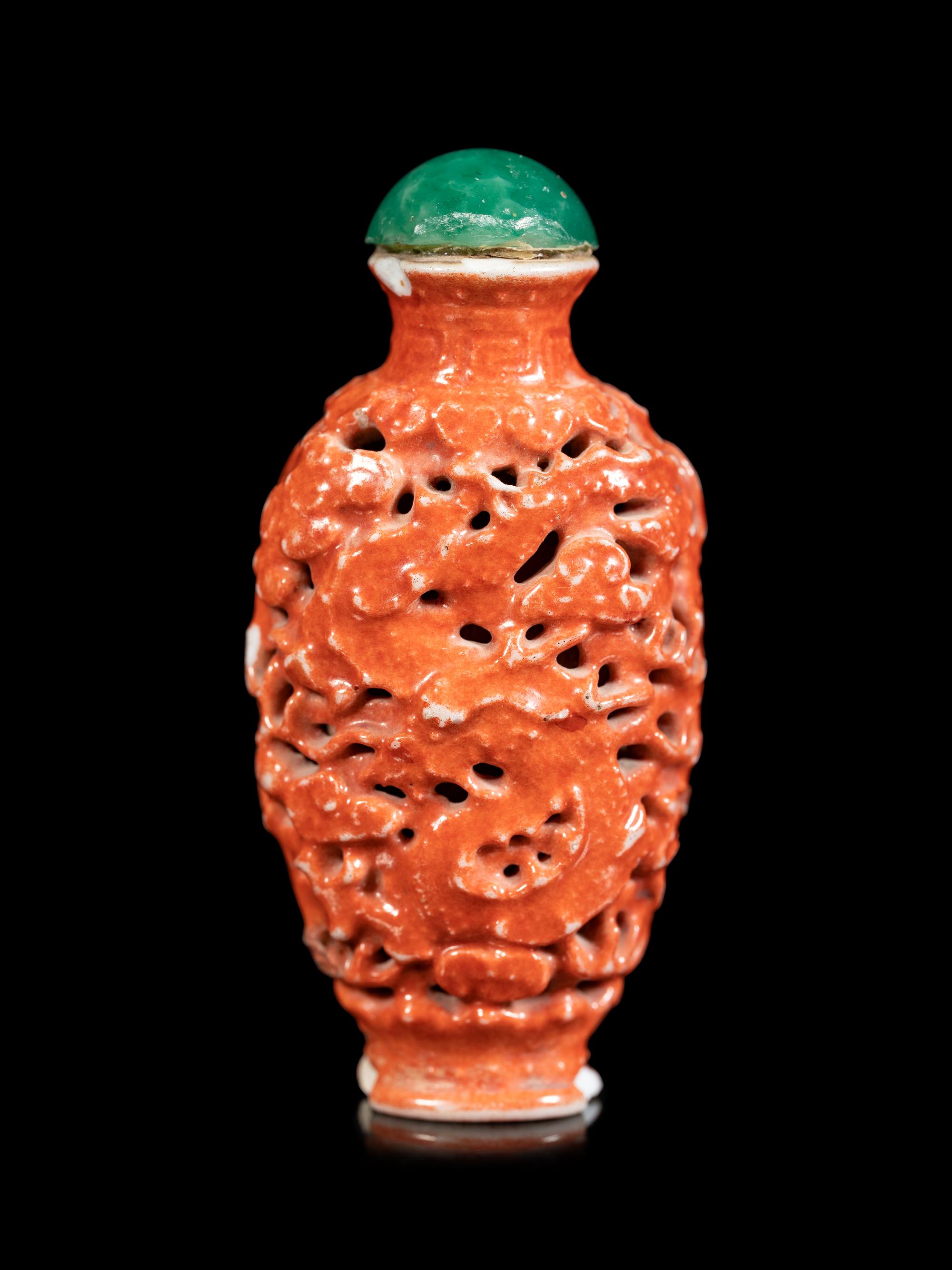 Two Chinese Porcelain 'Dragon' Snuff Bottles