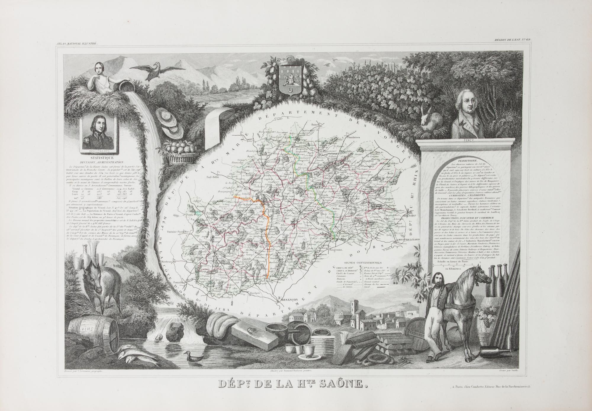 A Collection of Twelve French Engravings, 19TH CENTURY, comprising maps of wine-producing regions from Atlas National Illustre, unframe