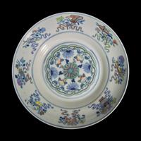 A Chinese Doucai 'Eight Immortals' Porcelain Bowl, Guangxu Mark and of the Period — 清光緒 斗彩暗八仙折腰盤