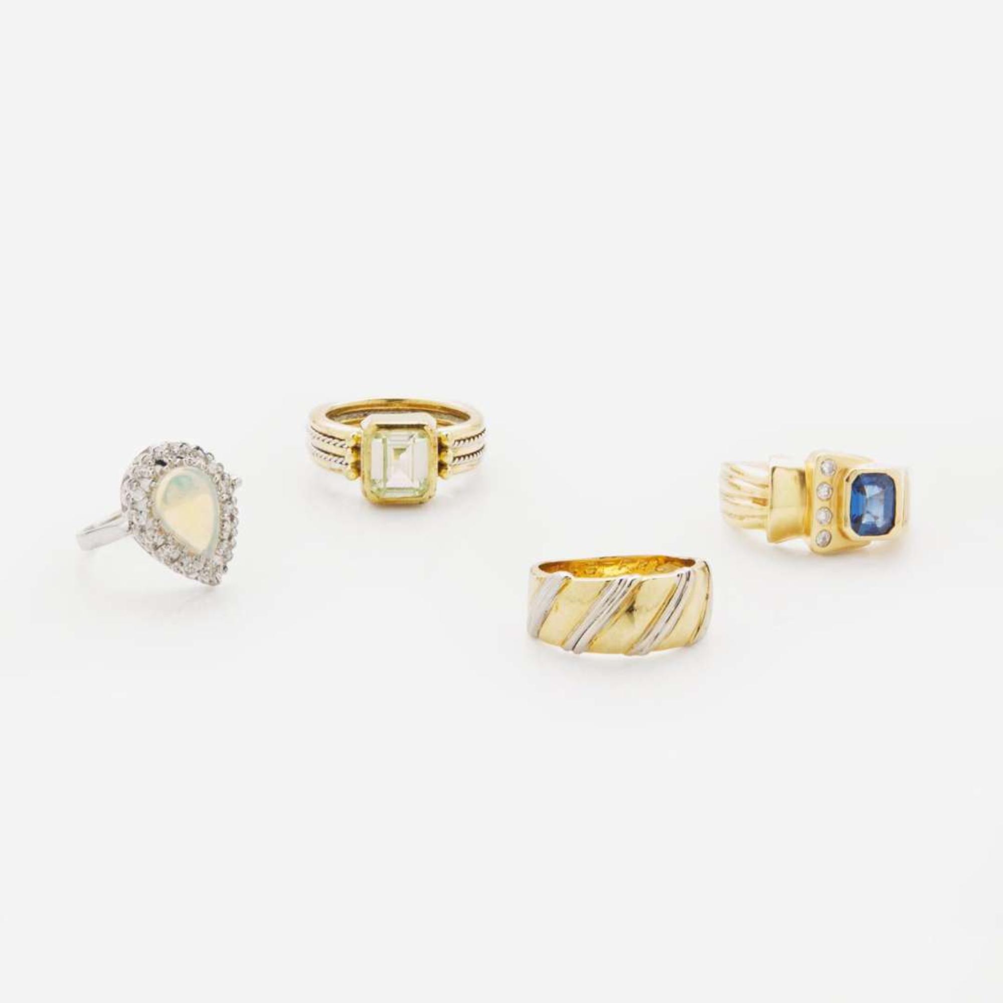 A Group of Ladies 14K Gold and Gemstone Rings