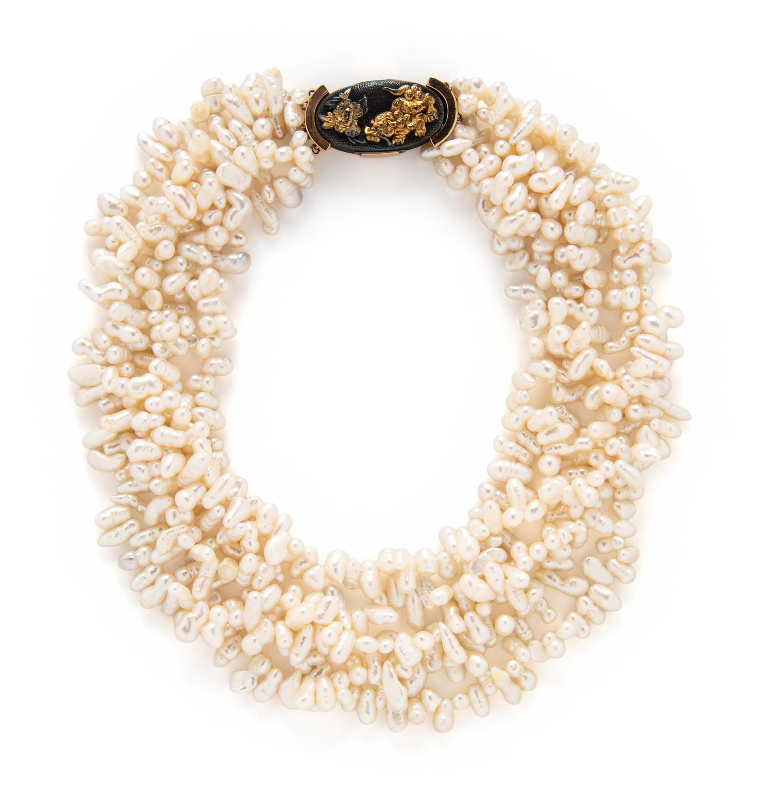 YELLOW GOLD AND KESHI PEARL TORSADE NECKLACE