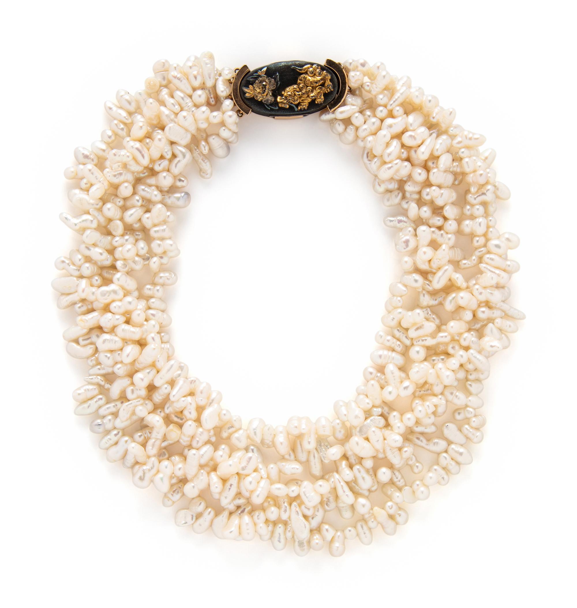 YELLOW GOLD AND KESHI PEARL TORSADE NECKLACE