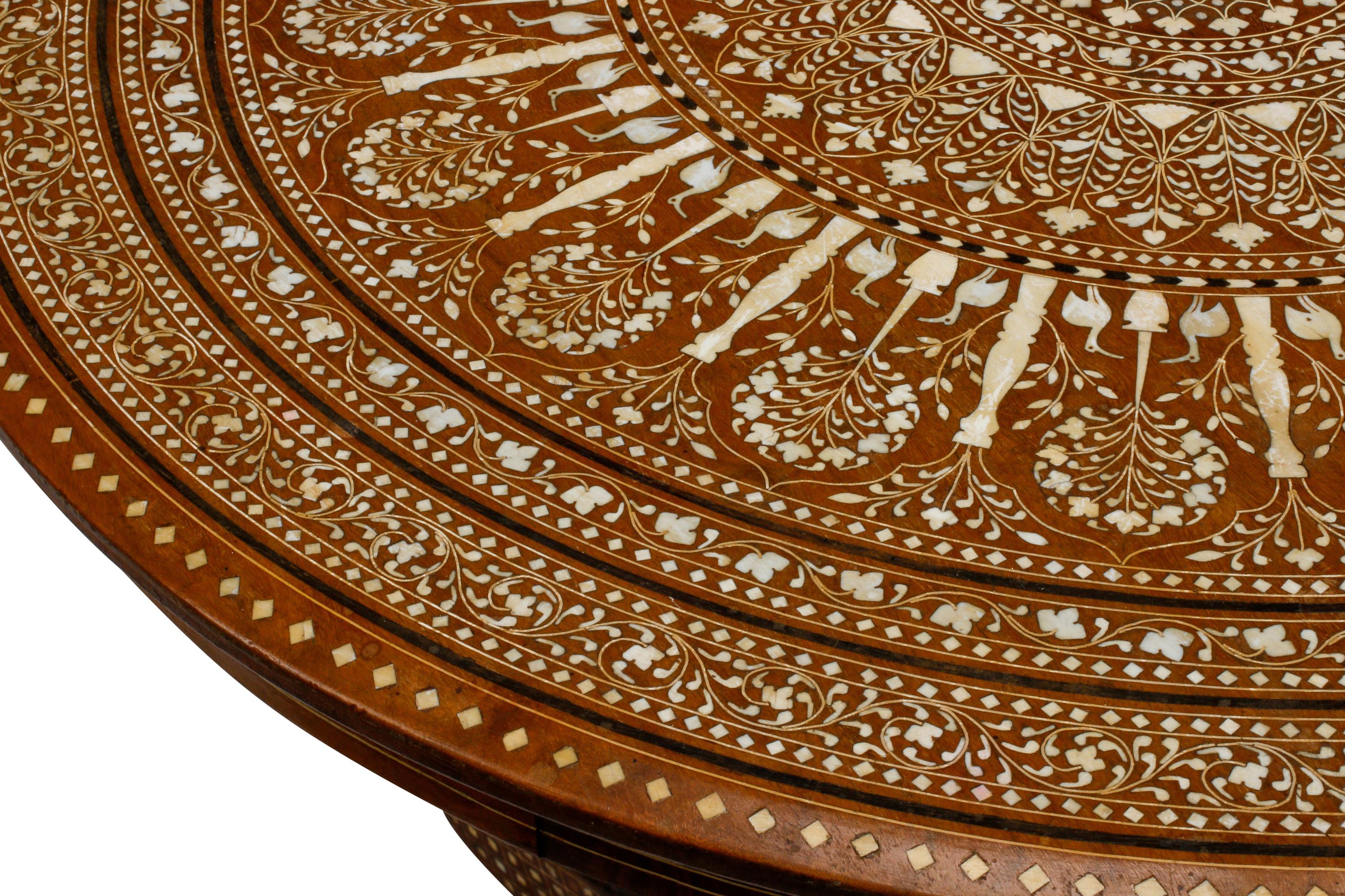 An Italian Inlaid Whimsical Peacock-Motif Table