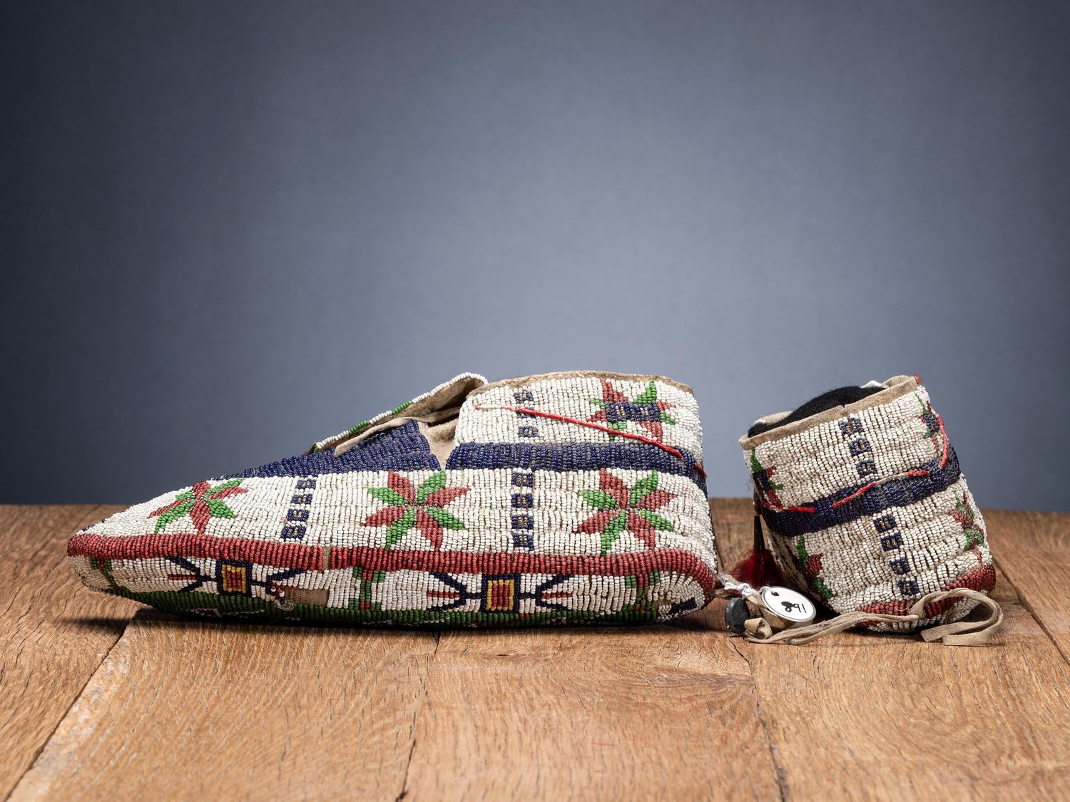 Sioux Fully Beaded Buffalo Hide Moccasins