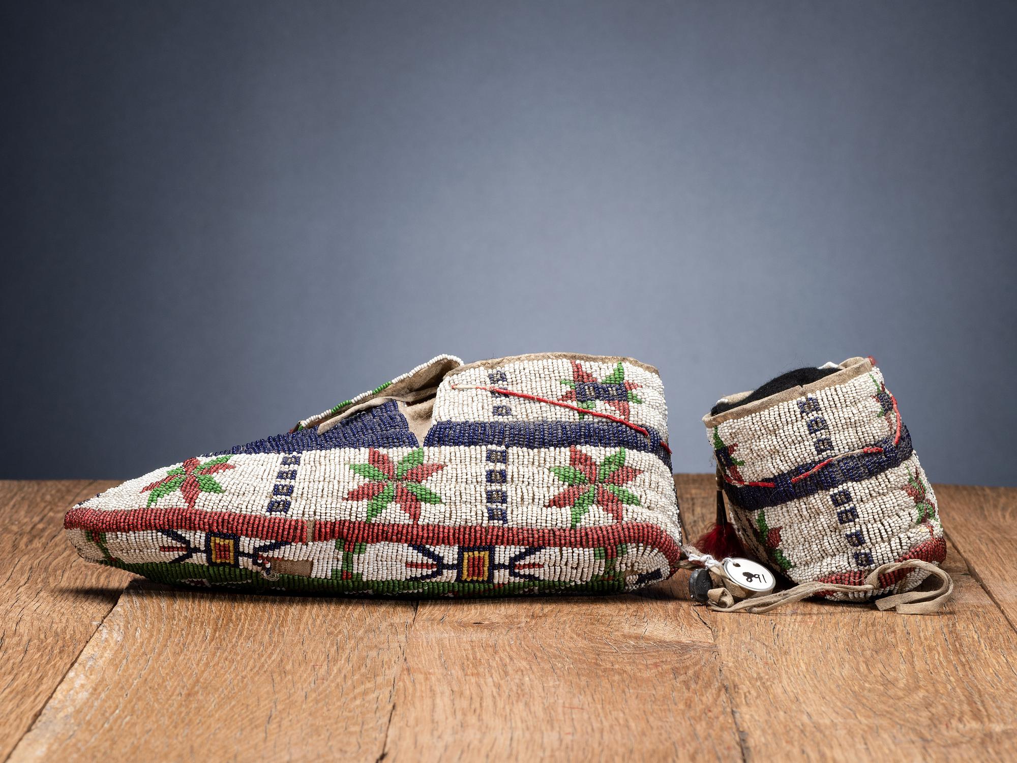 Sioux Fully Beaded Buffalo Hide Moccasins