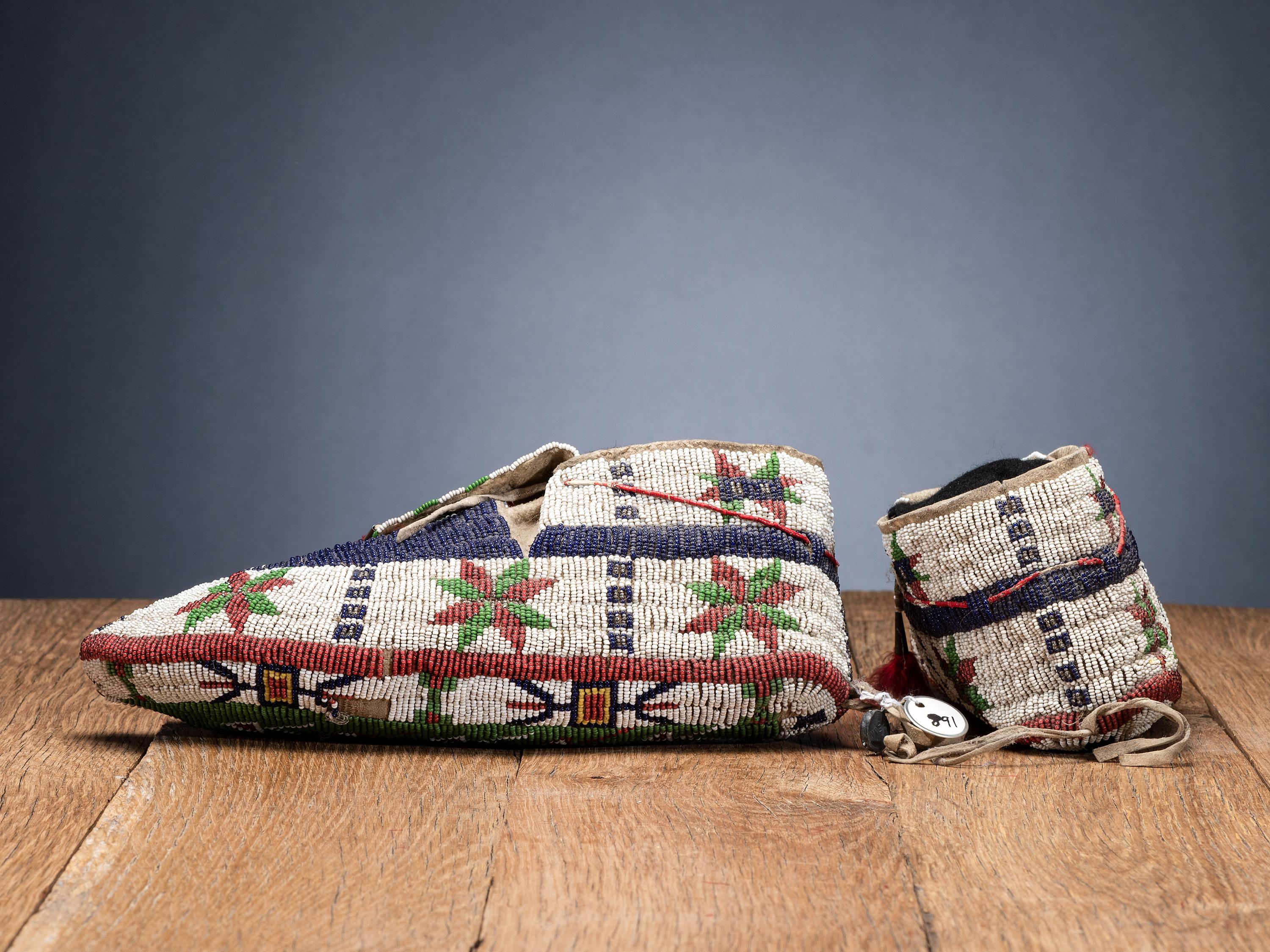 Sioux Fully Beaded Buffalo Hide Moccasins