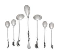 A Group of English Silver Spoons with Chameleon and Frog Handles