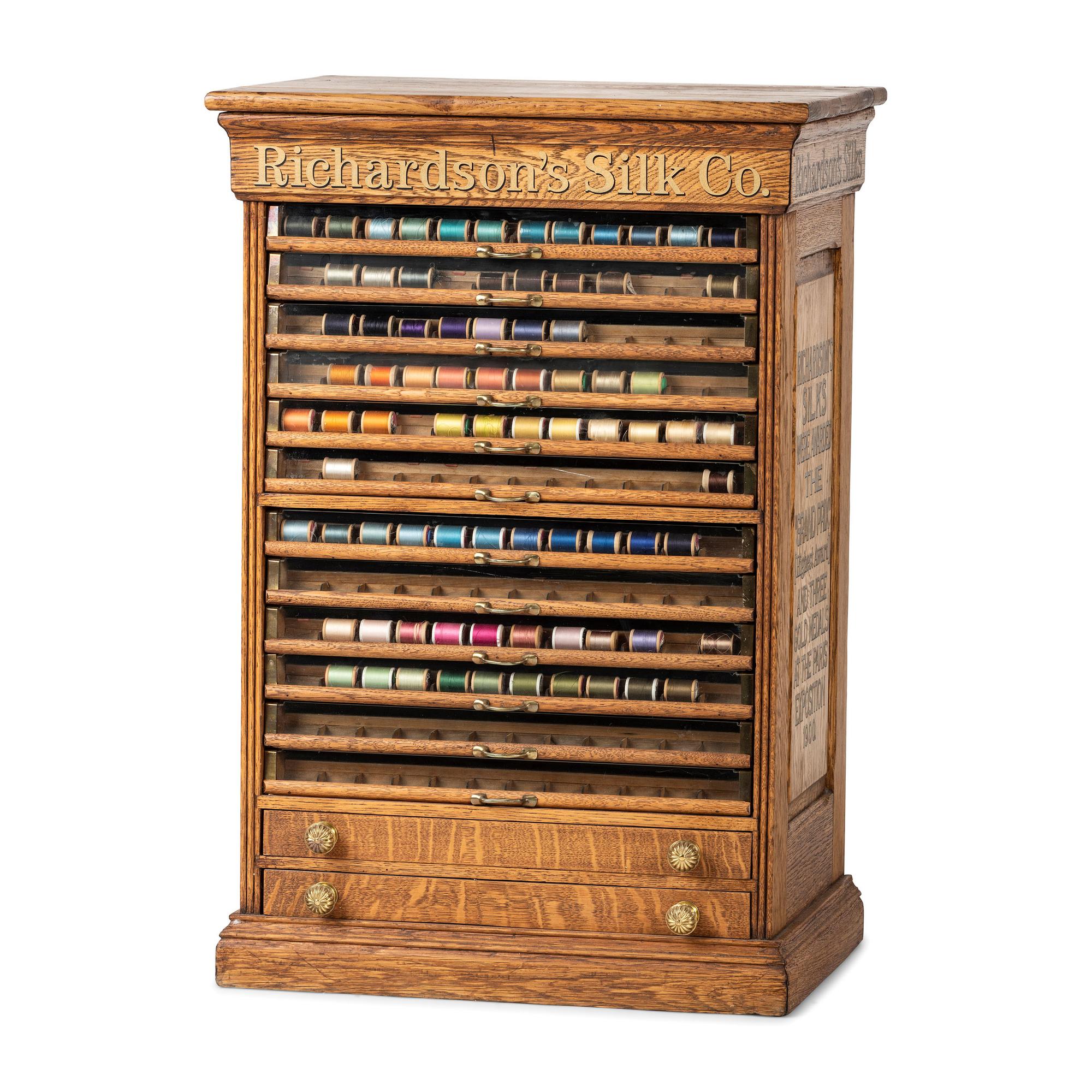 A Richardson's Silk Company Oak Spool Cabinet