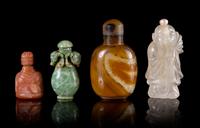 Four Hardstone Snuff Bottles Height of tallest 3 1/4 inches.