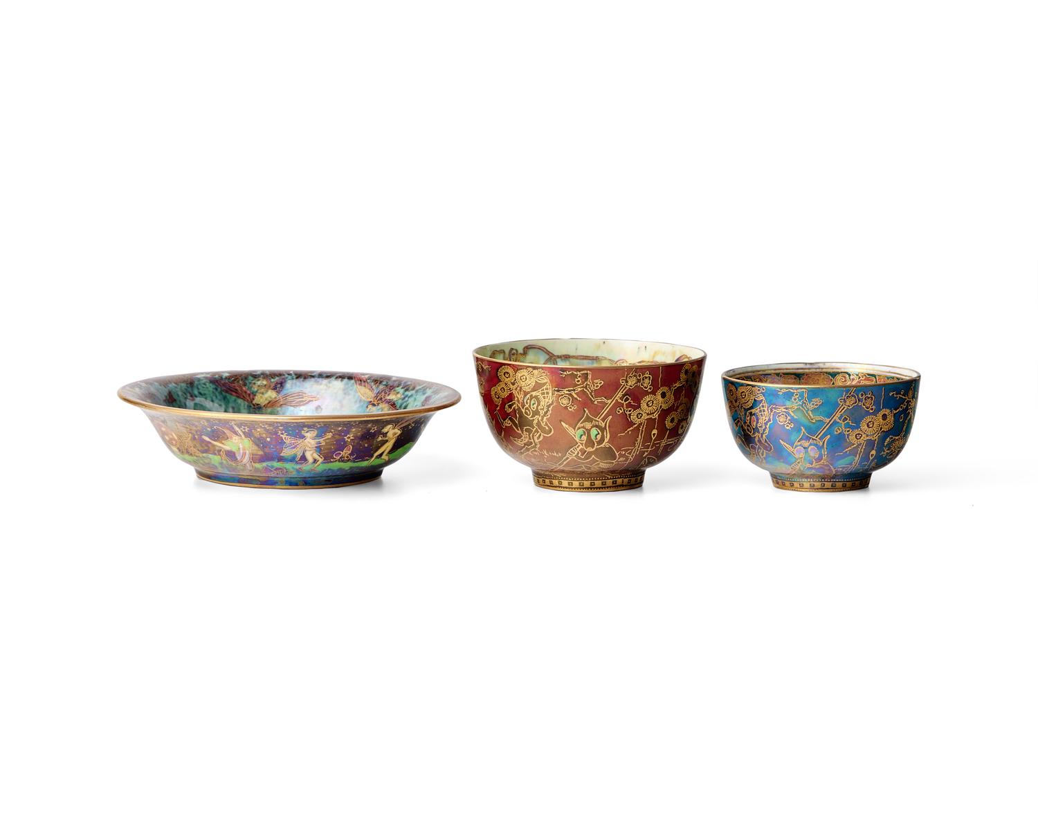 Three Wedgwood Fairyland Luster Bowls