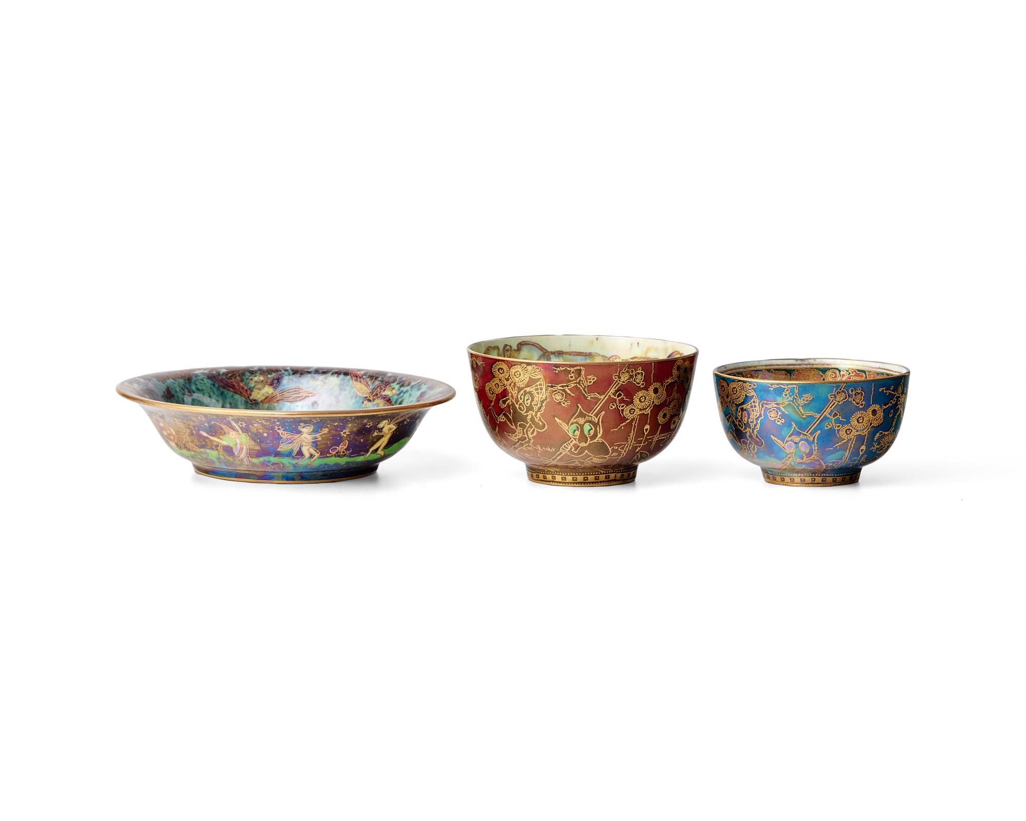 Three Wedgwood Fairyland Luster Bowls