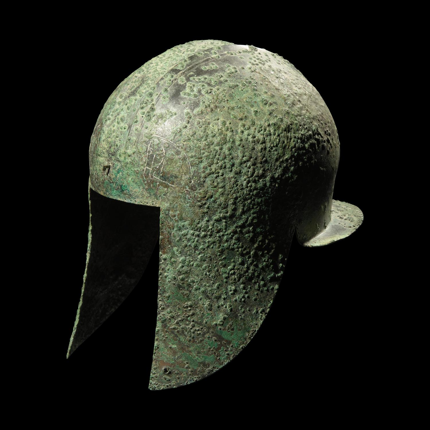 An Illyrian Bronze Helmet Incised with Two Horse Heads