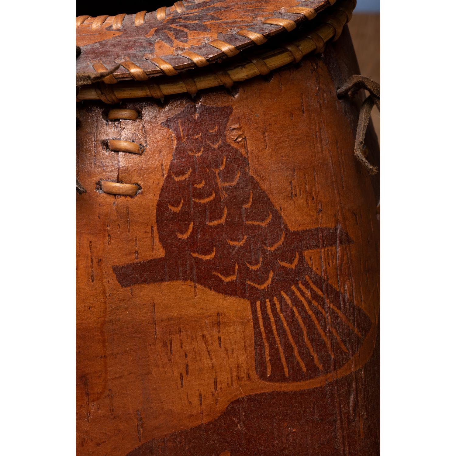 Northeastern Birchbark Creel, with Foxes and Birds