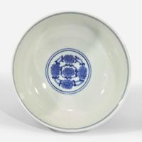An unusual Chinese blue and white porcelain rotating footed bowl 青花转底碗 Kangxi marks but later ??? ????