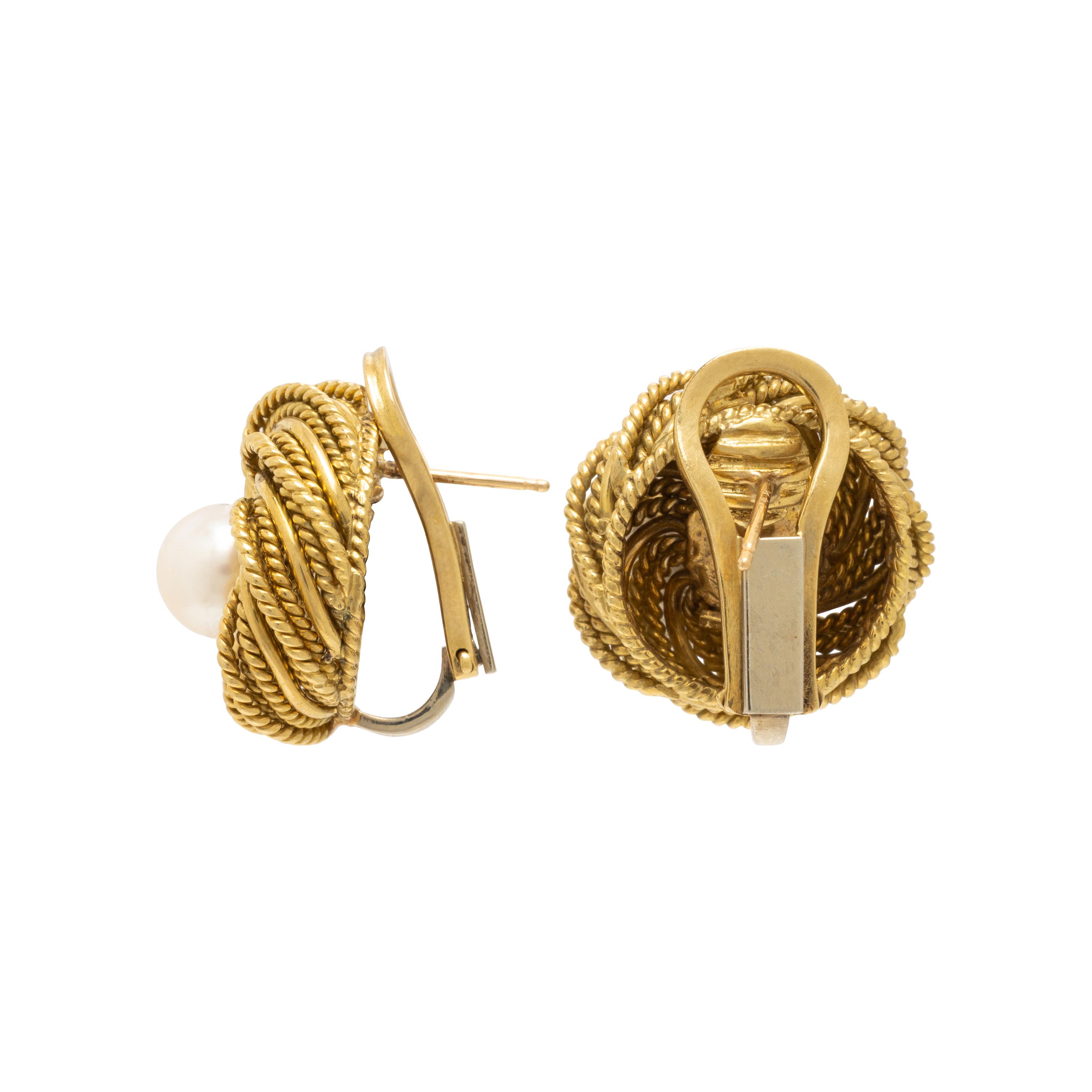 Tiffany & Co., Yellow Gold and Cultured Pearl Earrings