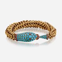 A Victorian fourteen karat gold, turquoise, and ruby bracelet
