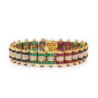 RUBY, EMERALD, SAPPHIRE, DIAMOND, AND YELLOW GOLD BRACELET
