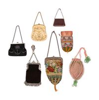 Collection of Sixteen Beaded and Embroidered Fabric and Leather Bags, 1850-1905