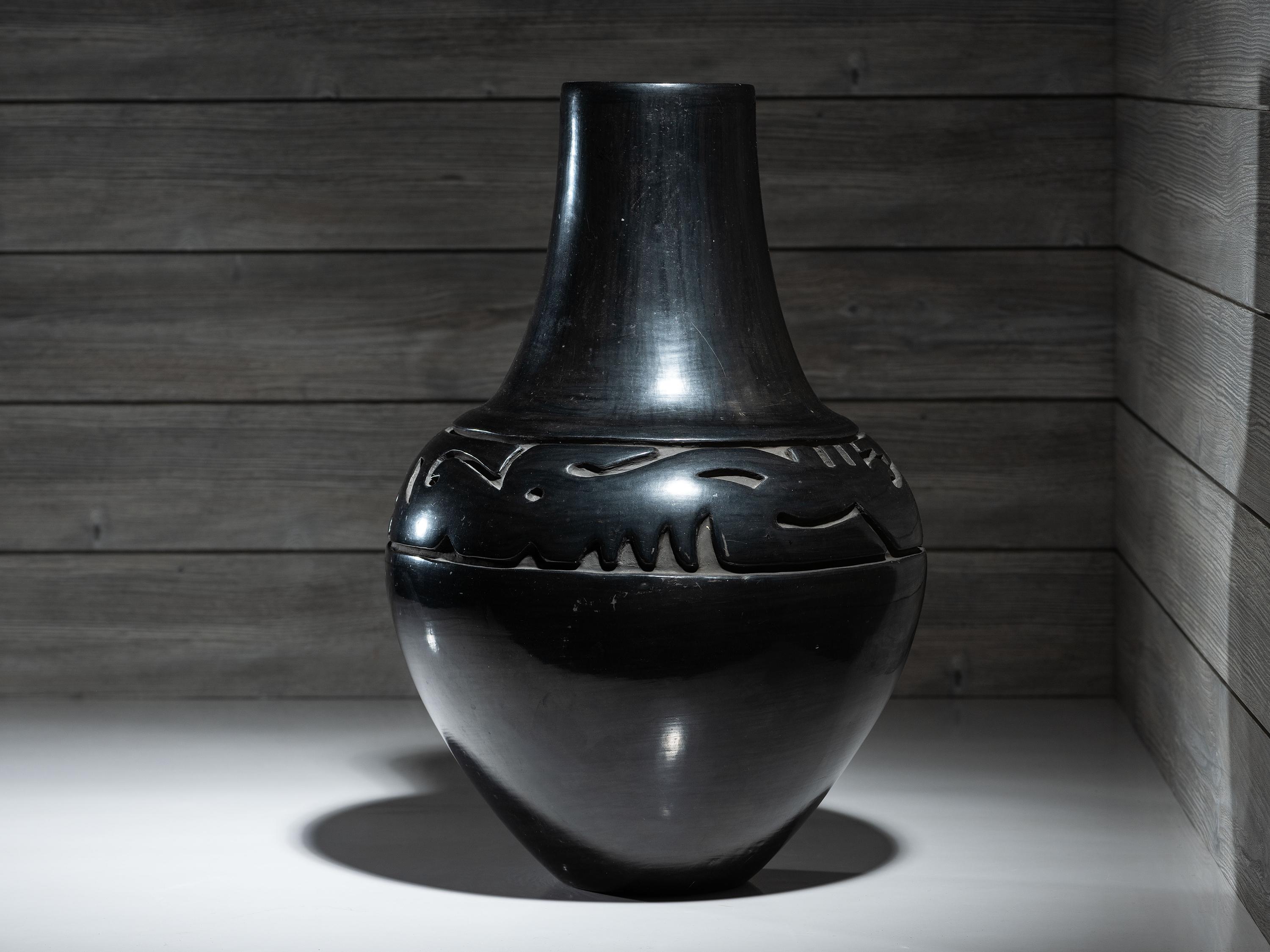 Blackware Pottery Jar, with Avanyu