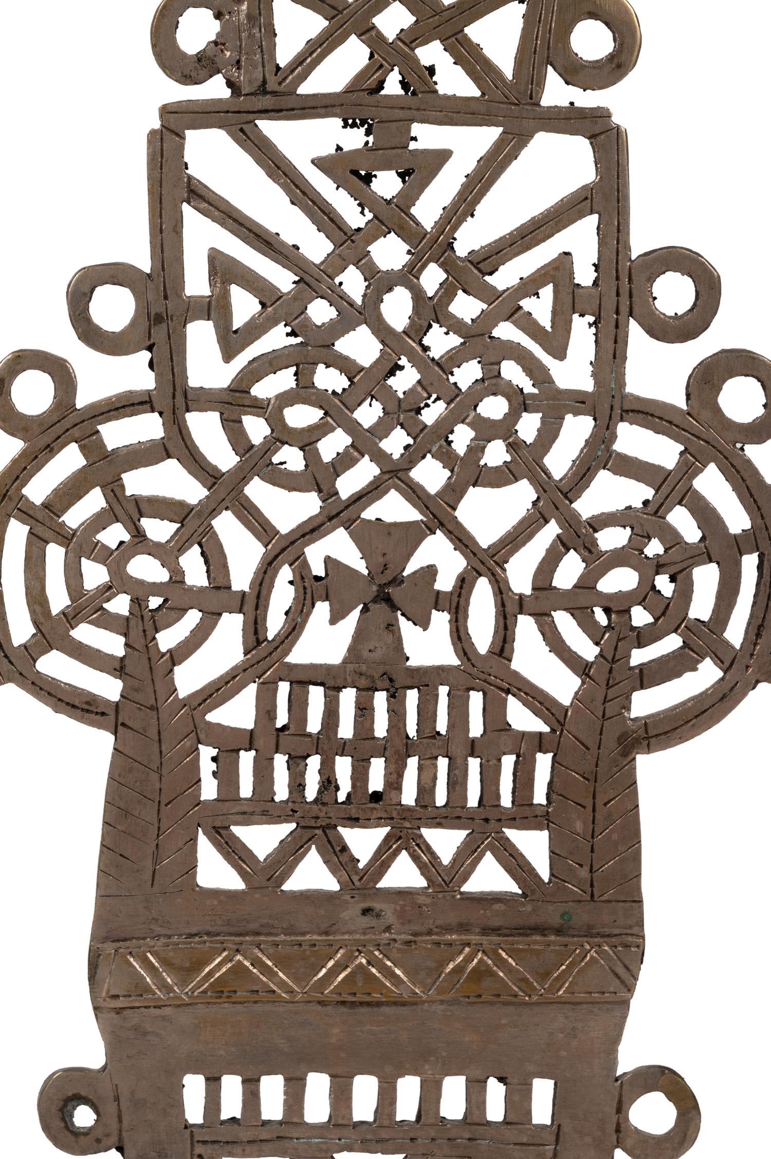A Coptic Silvered Metal Processional Cross on Stand