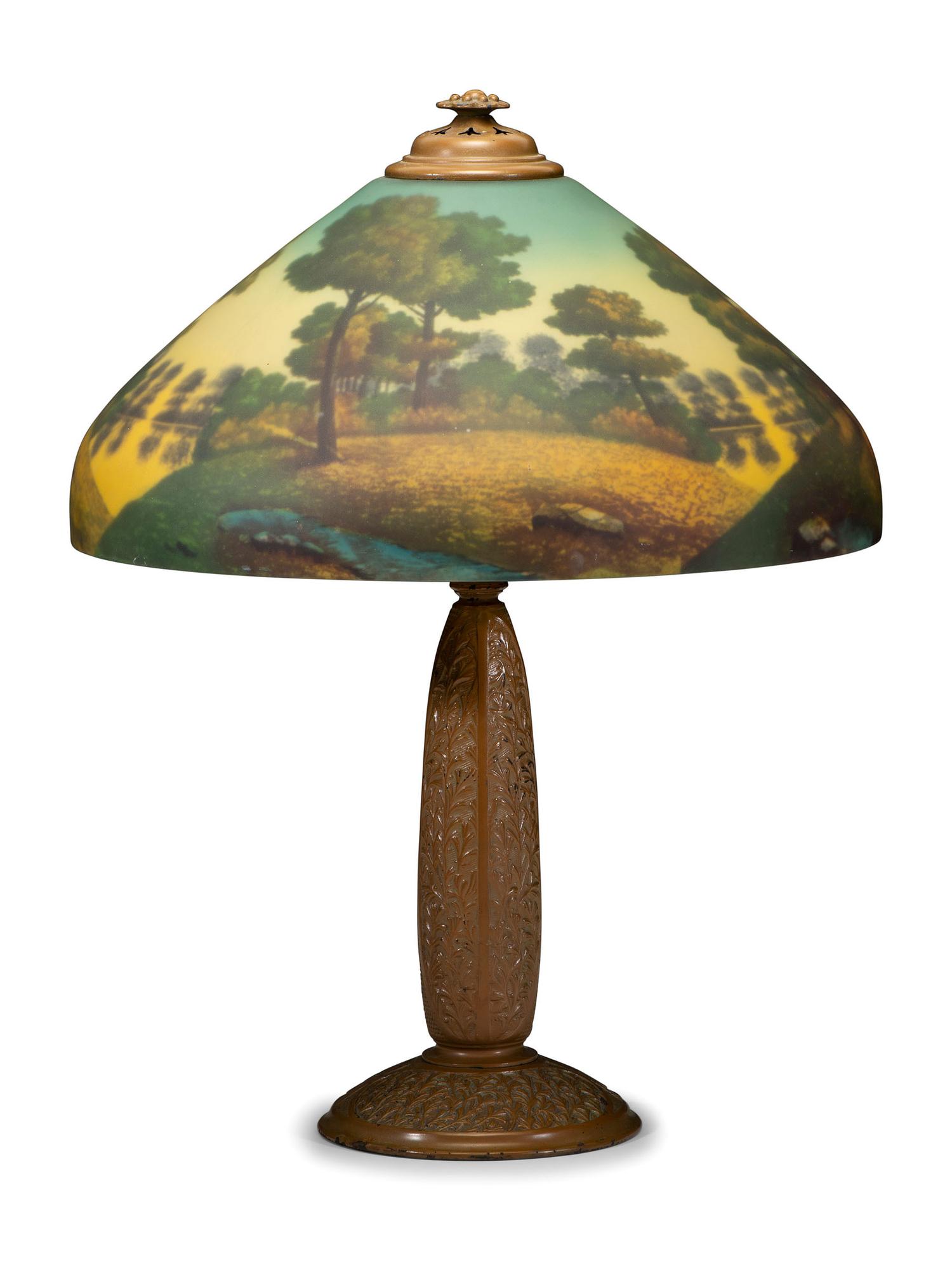 A Reverse Painted Glass Table Lamp