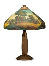 A Reverse Painted Glass Table Lamp
