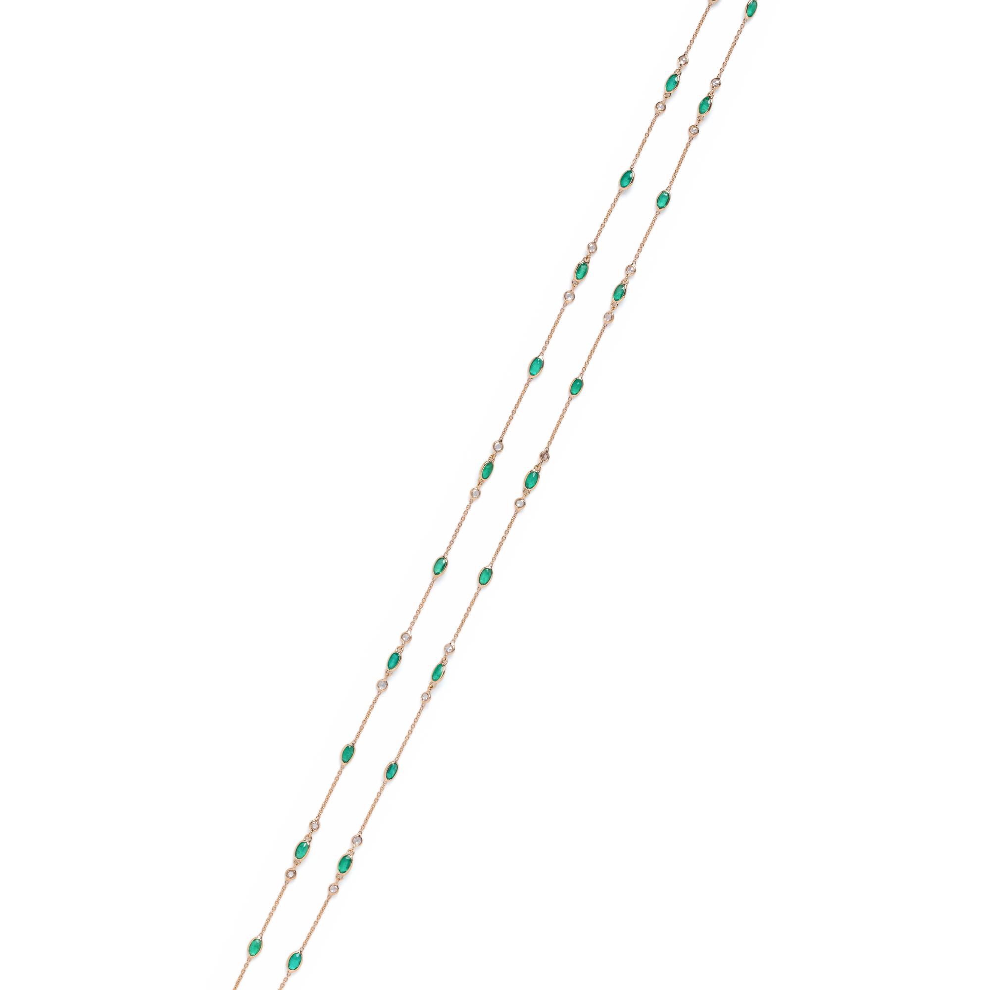 YELLOW GOLD, EMERALD AND DIAMOND NECKLACE