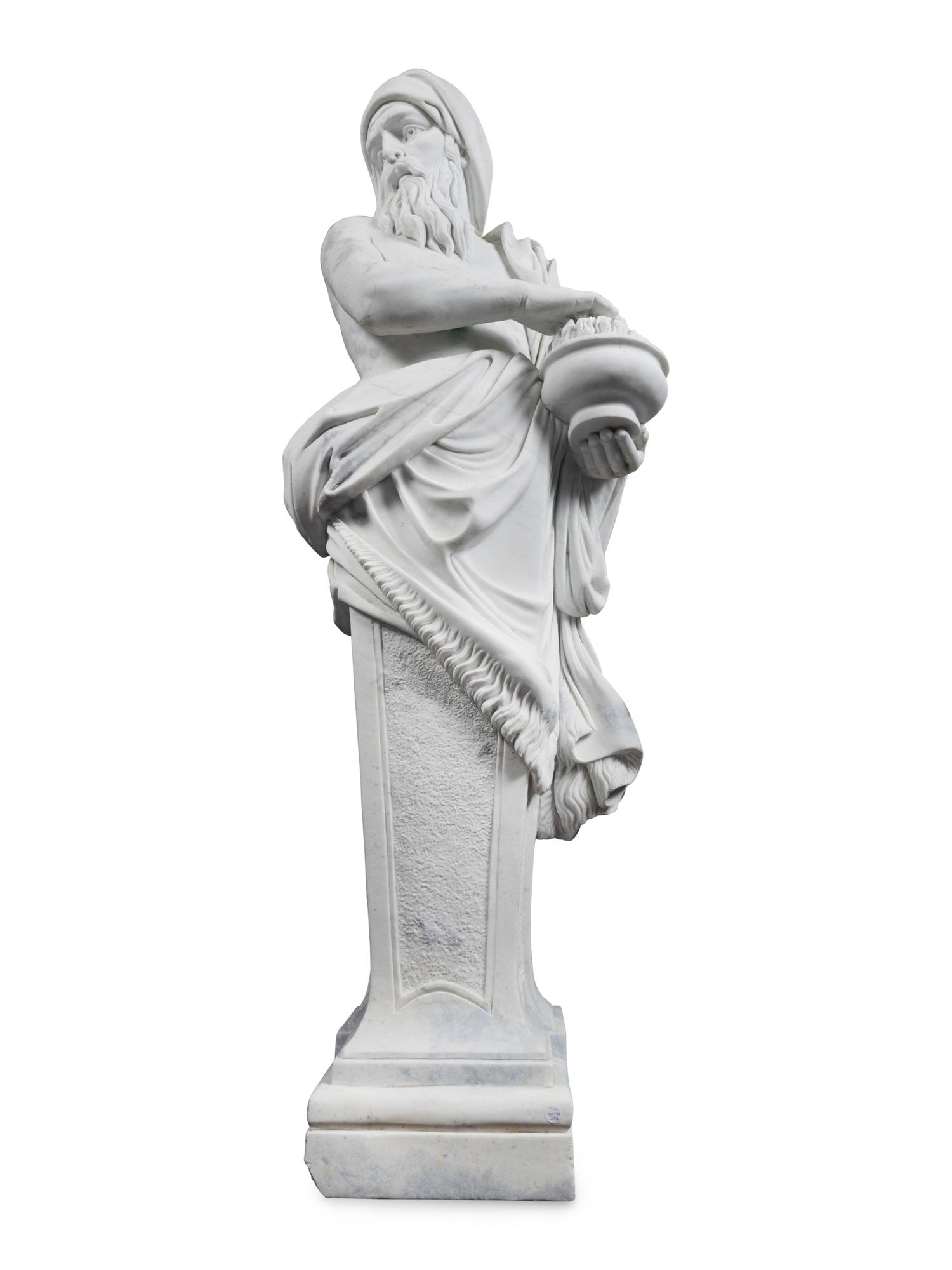 A Set of Four Monumental Carved Marble Garden Herms Allegorical of the Four Seasons