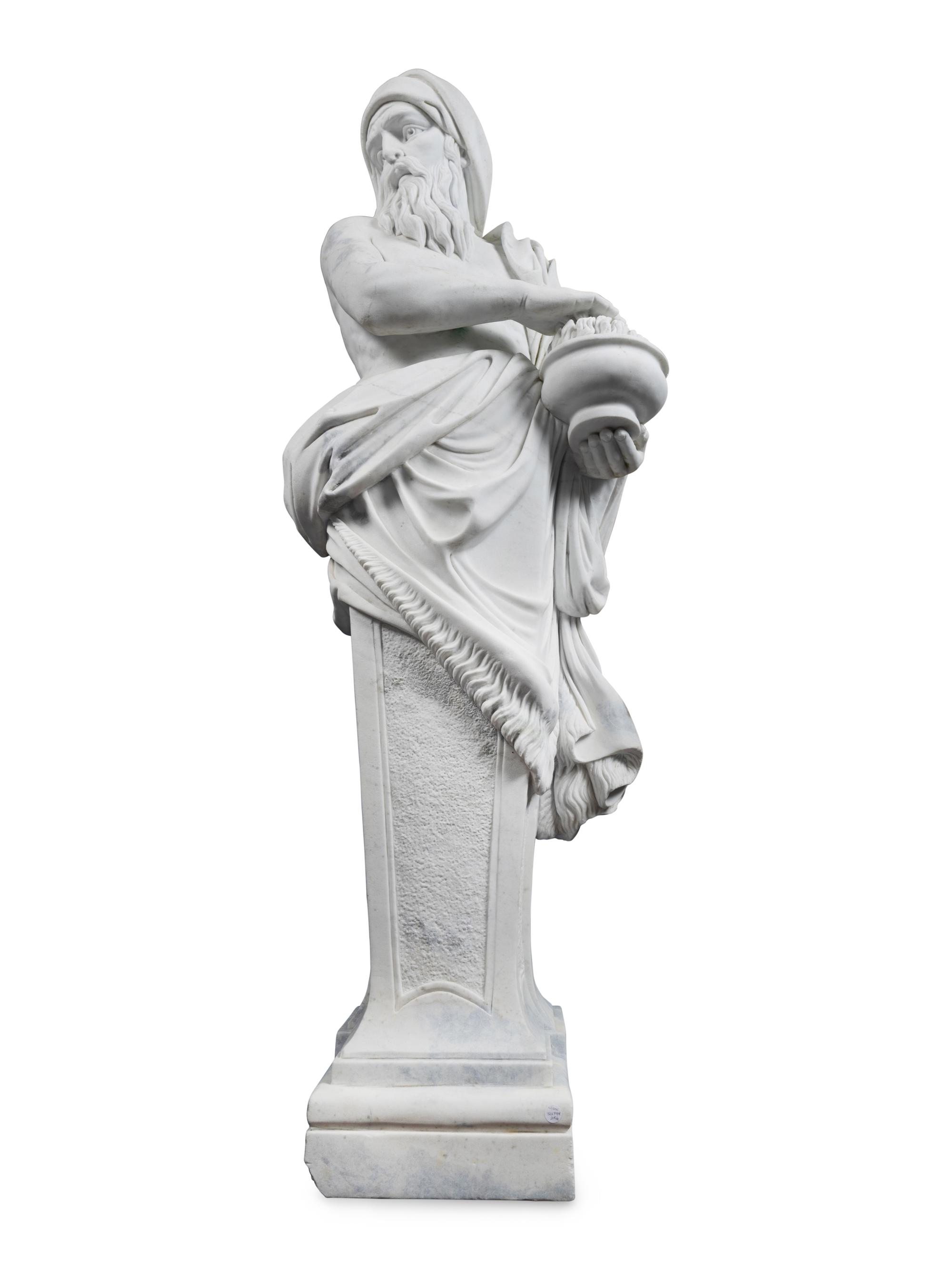 A Set of Four Monumental Carved Marble Garden Herms Allegorical of the Four Seasons