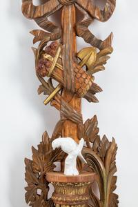 A Pair of Spanish Neoclassical Style Carved Wood, Wrought-Iron and Tole Five-Light Sconces
