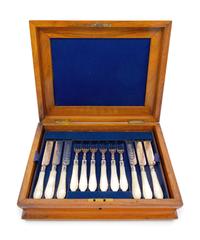 A Victorian Silver and Mother-of-Pearl Handled Dessert Service