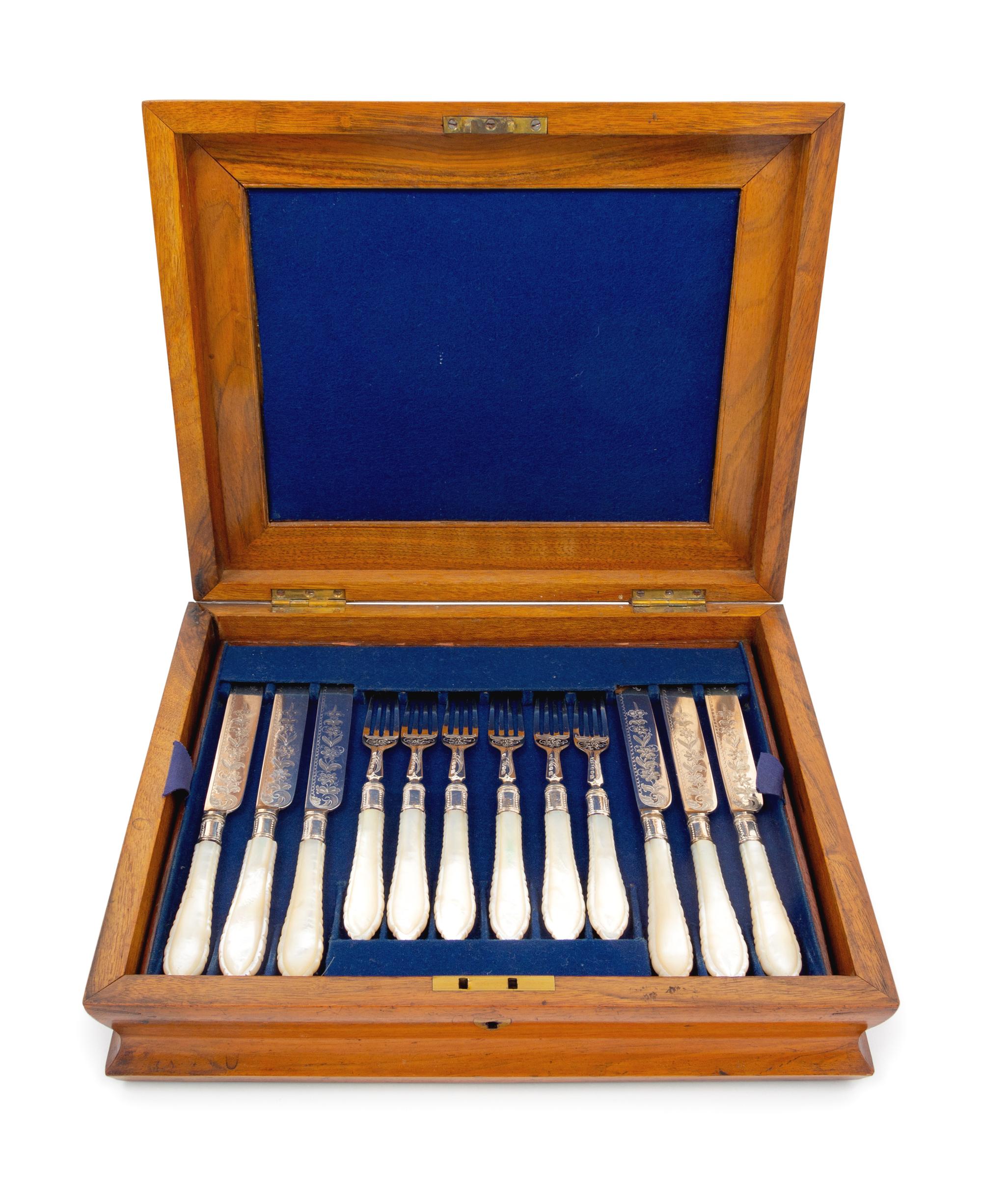 A Victorian Silver and Mother-of-Pearl Handled Dessert Service