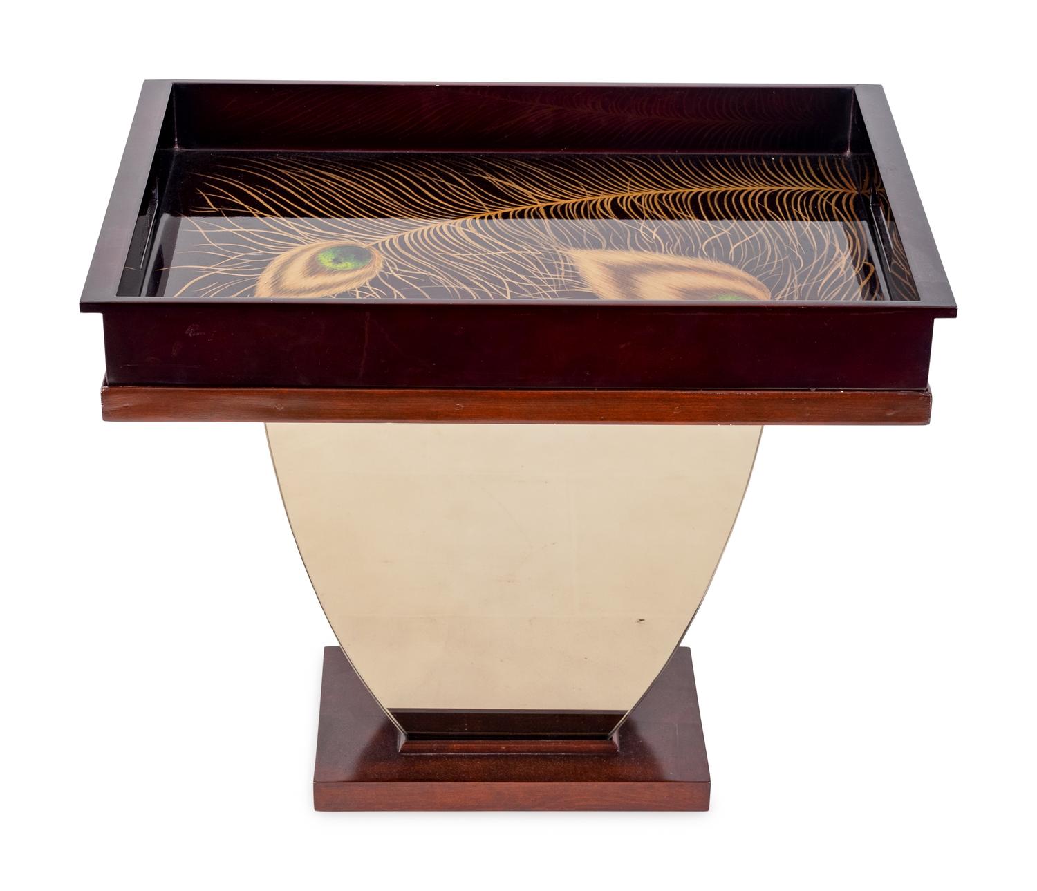 A Contemporary Brown Lacquer Tray Top Side Table — 21ST CENTURY