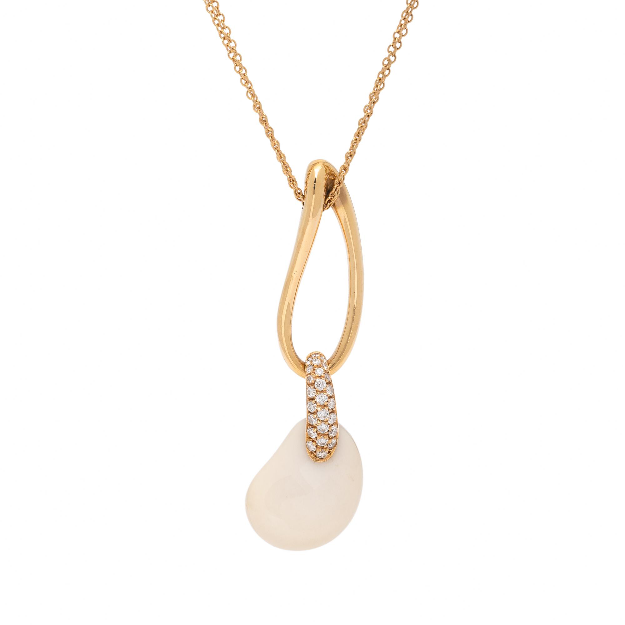 White Chalcedony, Diamond, and Yellow Gold Necklace