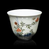 A Chinese Wucai Porcelain 'Month' Cup, Kangxi Mark 康熙款 五彩花神杯