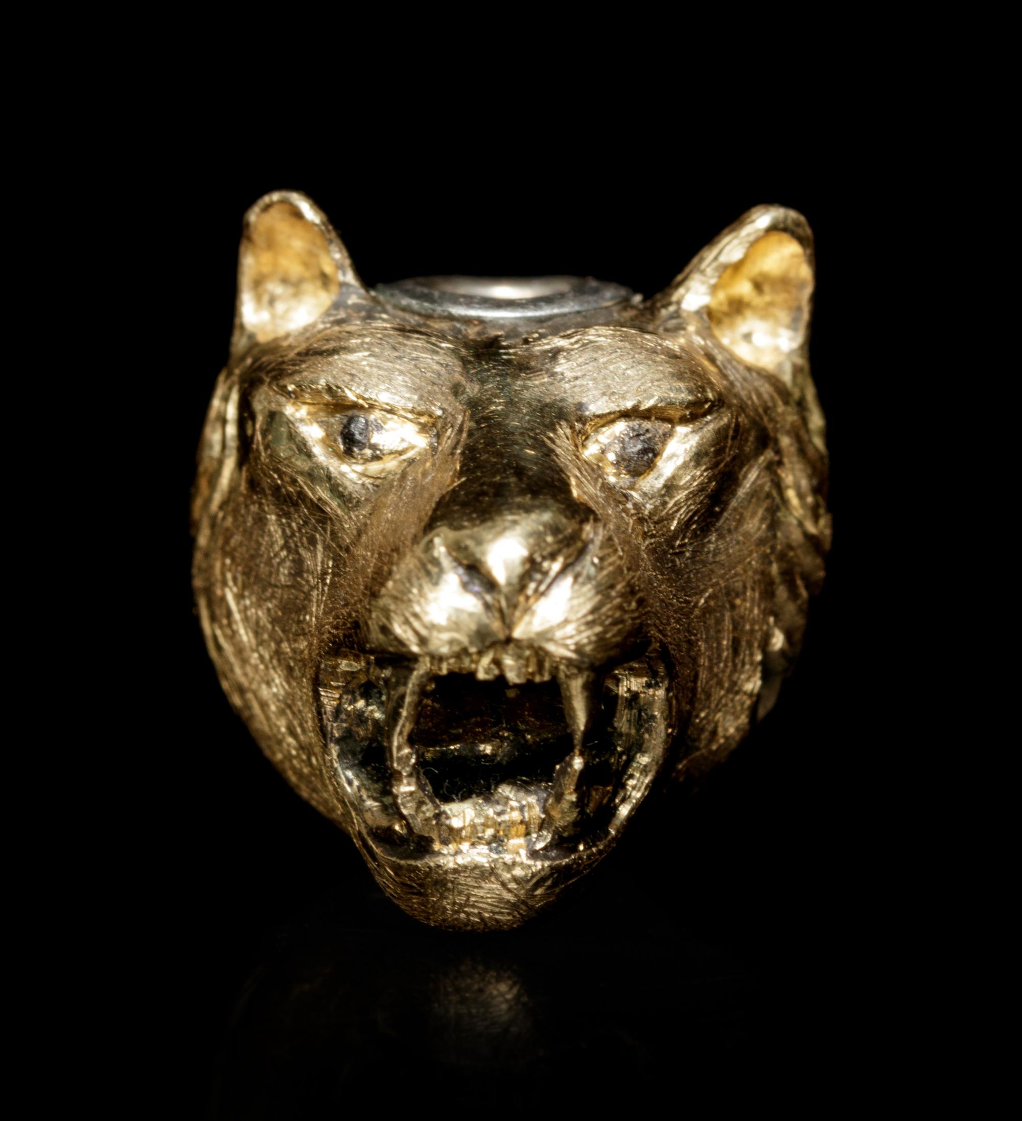A Metal Wolf Head-Form Ojime
